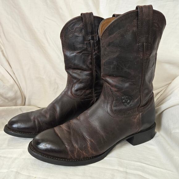 Ariat Men\'s Size 9D Brown Leather Heritage Distressed Roper Boots Style 10008814 main image 12